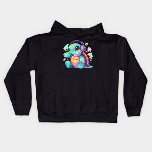 Cool Green Turtle with Headphones Kids Hoodie